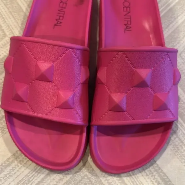 275 Central Women’s Hot Pink Fuchsia Rubber Stud Detail Slides - Size 38 - Image 3