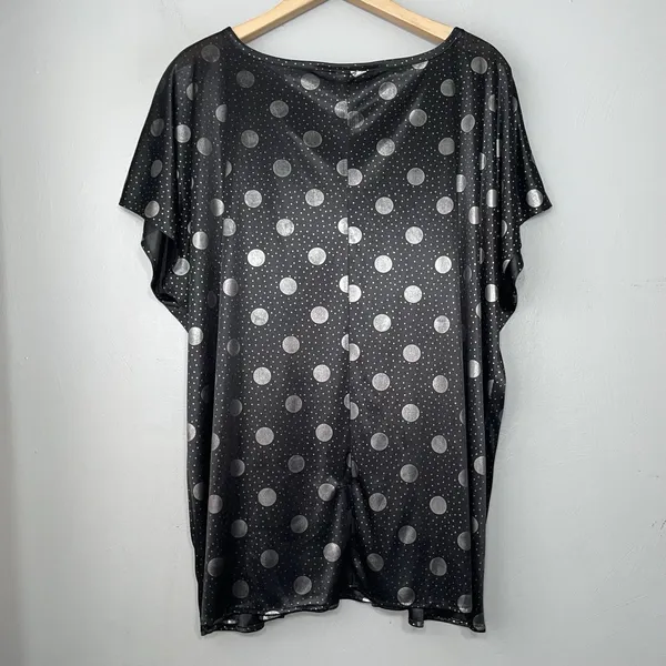 Vintage Going Out Top Plus Size 20W Black Metallic Silver Polka Dot Slinky Knit - Image 4