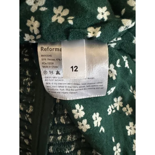 Reformation Green Ditsy Floral Tie Shoulder Smocked Cami Top Women Size 12 Boho - Image 9