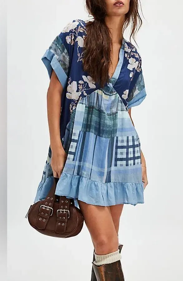 🆕 Free People | Printed Agnes Mini Dress | Indigo Combo | Sz: Xs - Image 5