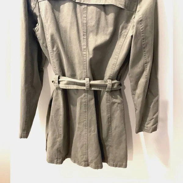 H&M Classic Belted Trench Coat Women's 6 Midi Twill Classic Jacket Olive Green - Image 9