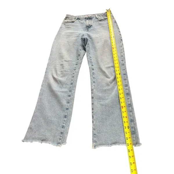 Zara The 90s Full Length High Rise Raw Hem Frayed Blue Jeans Size 6 Straight Leg - Image 7