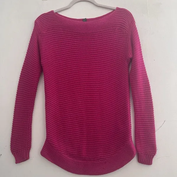 NEW Lauren Ralph Lauren Sweater XSMALL Magenta Pink Textured Boatneck Pullover - Image 3