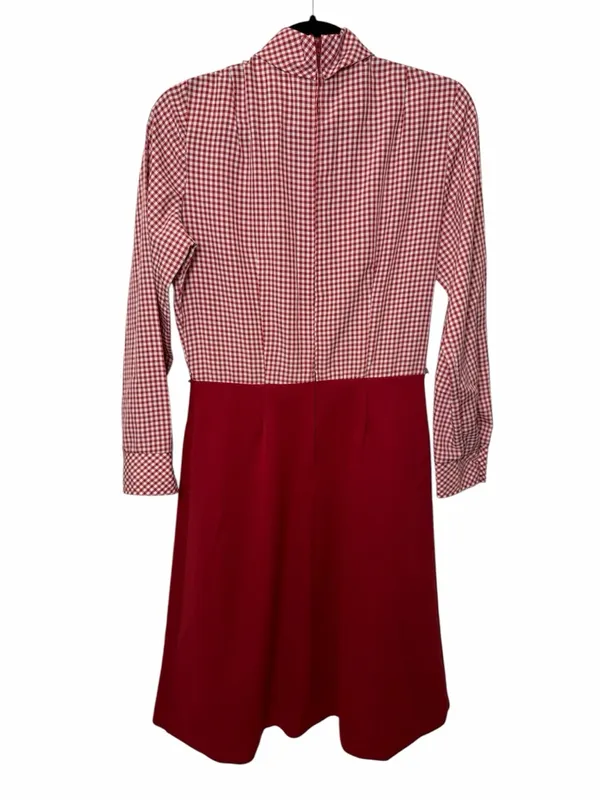 Vintage 70s Gingham Prairie Dress Country Miss Red Cottagecore Picnic Bow Midi M - Image 9