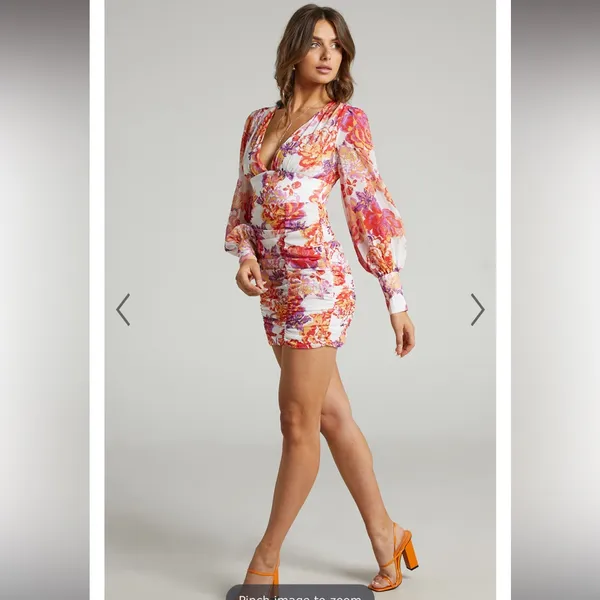 New Runaway The Label Acadia Dress Sz S / 4 Floral Ruched Long Sleeves Mini NWT - Image 2