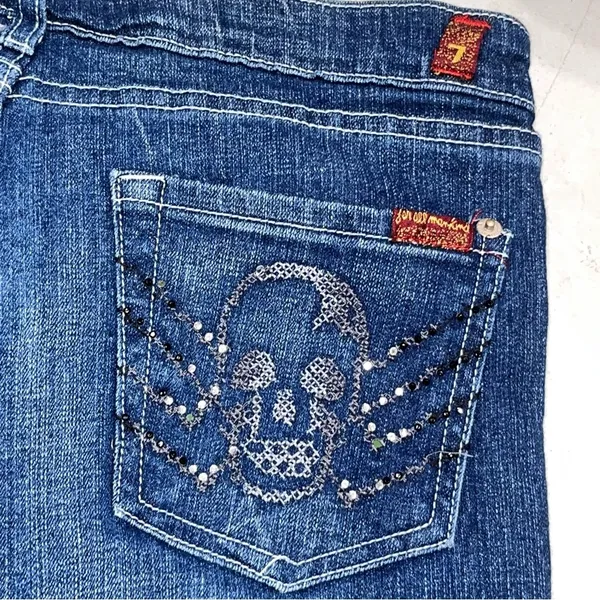 7 For All Mankind Embroidered Skeleton Spider Bootcut Jeans - Image 6