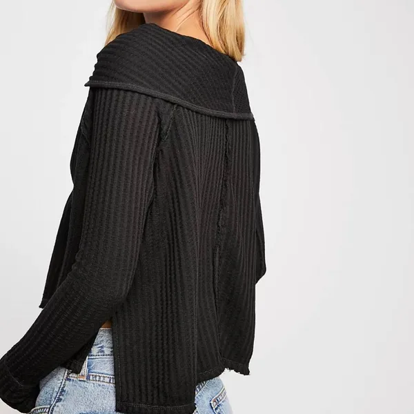 Free People Wildcat Black Thermal Cowl Neck Top – Slouchy Boho Core XS - Image 2