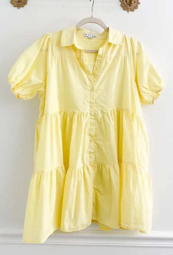 HYFVE Yellow Cotton Tiered Swing Dress - Image 2