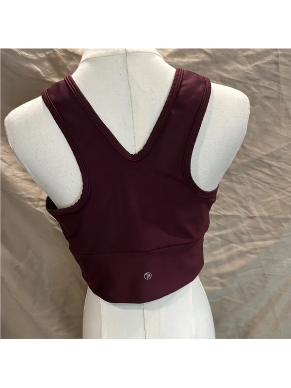 Ruched V-Neck Sports Bra in Deep Plum - Image 4