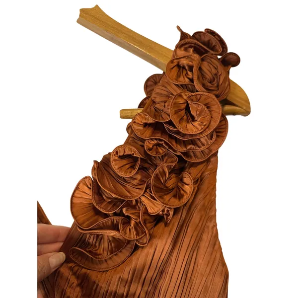 AMUR Aviva‎ Rosette One Shoulder Pleated Gown Copper Size 2 - Image 8
