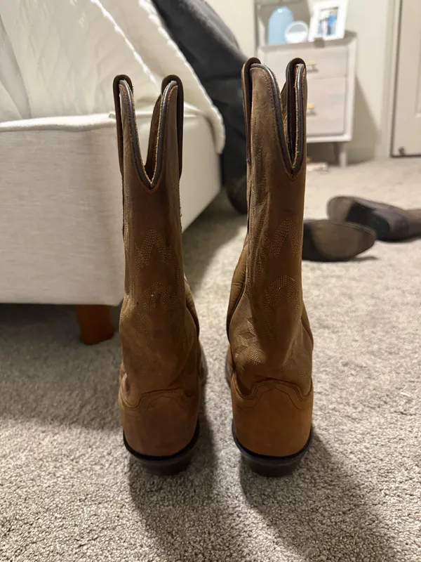 Old West Boots Tan Leather Snip Toe Cowboy Boots - Image 4