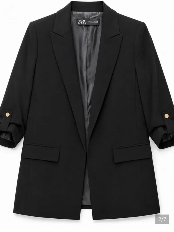 Zara Longline Blazer with Shoulder Pads Black Size Small - Image 2