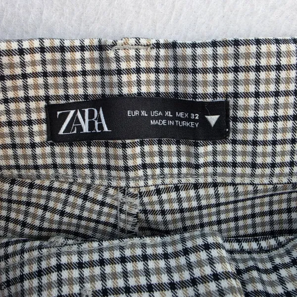 Zara Womens Houndstooth‎ Plaid High Waisted Flare Leg Trousers Brown Black XL - Image 2