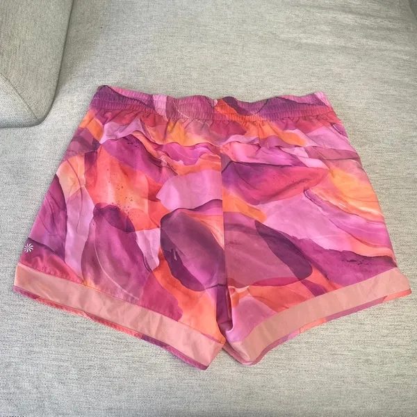 Athleta Printed Mesh Racer Run Shorts 1X Pink‎ Orange Abstract Athletic Workout - Image 5