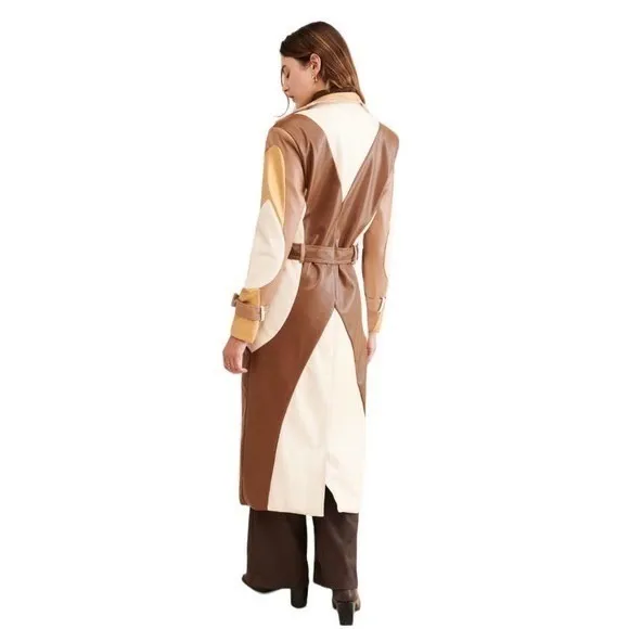 COLIN LOCASCIO Francine Patchwork Trench Coat Vegan Leather Belted Retro Small - Image 9