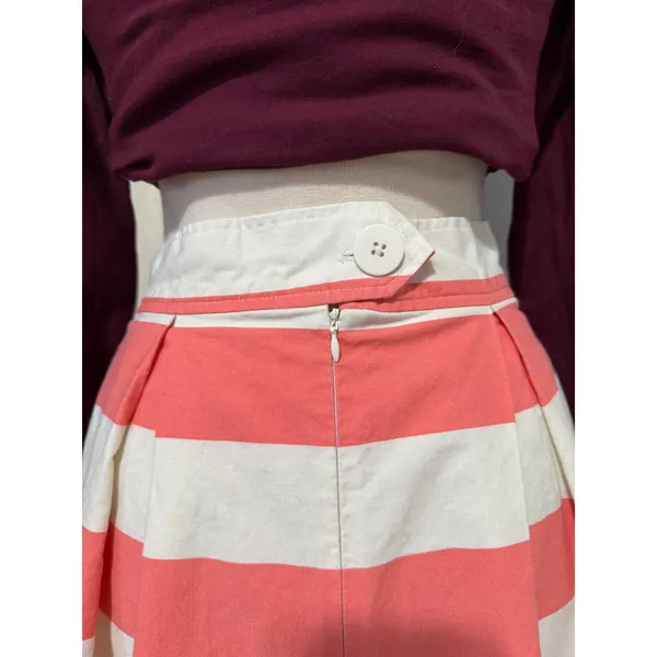 100% Cotton Womens Midi Skirt Size M Pink White Striped Pleated‎ Mod Nautical - Image 10