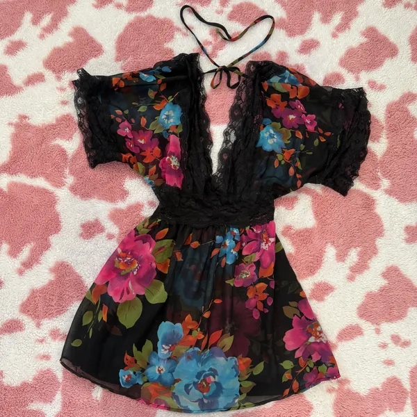 💐 Y2K-Inspired Sheer Floral Lace Tie-Back Babydoll Dress – Coquette Soft Girl Fairycore Small 💐 - Image 5