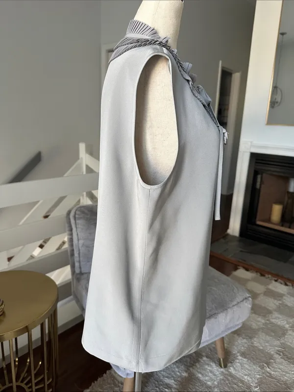 kate spade Pleated Ruffle Neck Sleeveless Top in Light Gray - Image 4