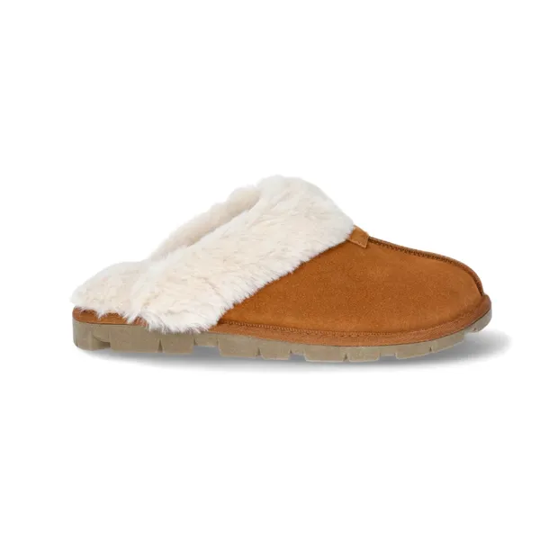 Joyspun Womens Clog Slippers Size 8 Chestnut Suede Memory Foam Faux Fur Lug Sole - Image 2