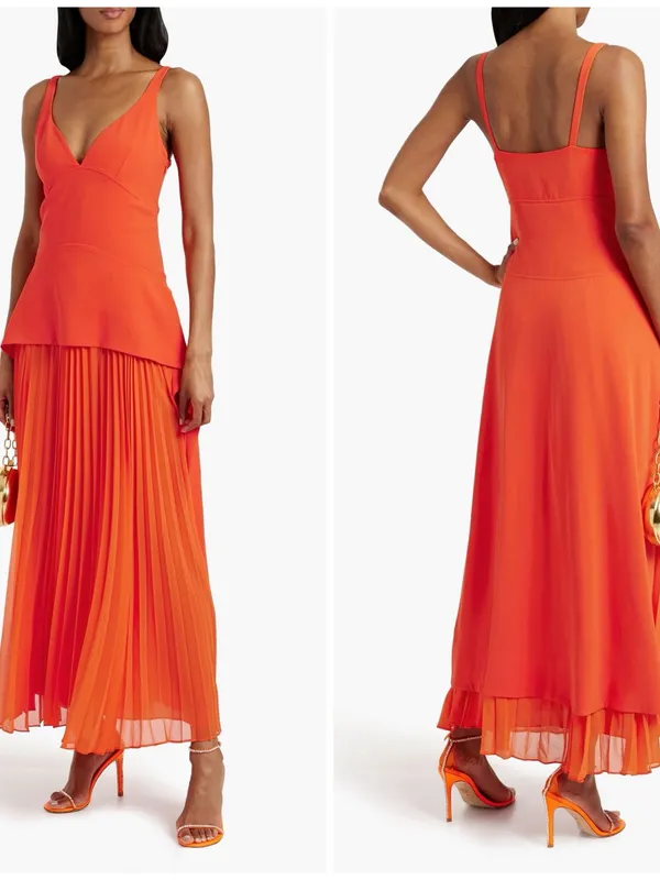 NWT Sequoia Pleated Combo Sleeveless V-Neck Midi Dress in Flame Orange Sz 00 - Image 6