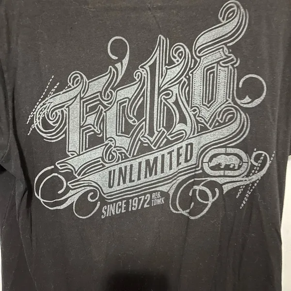 Ecko vintage black shirt with logo in white on front and back size small - Image 4