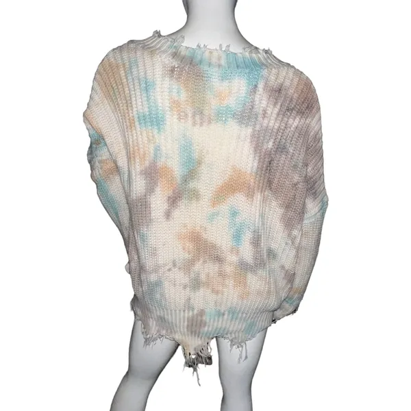Main Strip Tie Dye Distressed V Neck Sweater - Image 7