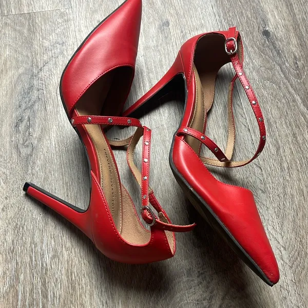 Christian Siriano Red Strappy Heels Size 9 - Image 12