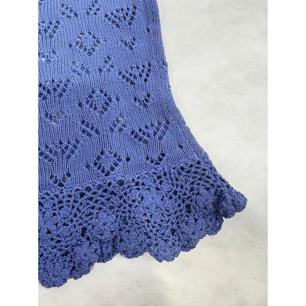 Vintage Corner Reading Periwinkle Blue Crochet Knit Sleeveless Top Small‎ - Image 4