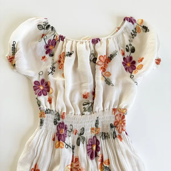 Anthropologie Kindred Ivory Floral Embroidered Cottage Maxi Dress Petite Small - Image 8