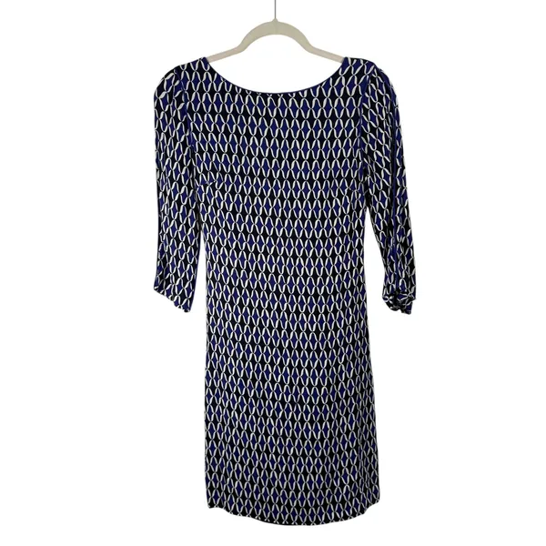 Boden Kelly Shift Dress Blue Geometric Career Office‎ Preppy Womens UK 8 US 4 - Image 2