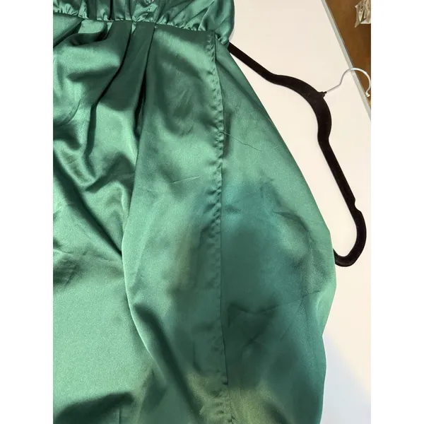 Dress to Success Halter Top Lounging Dress Maxi Women's M Green Satin Open Skirt - Image 8