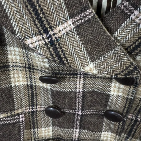 Forever Brown Plaid Wool Blend Cropped Short Sleeve Blazer Jacket Large Y2K - Image 3