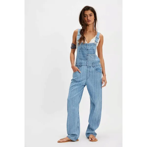 Free People XL Ziggy Striped Overalls in Beachcomber Railroad Bohemian Coastal - Image 12