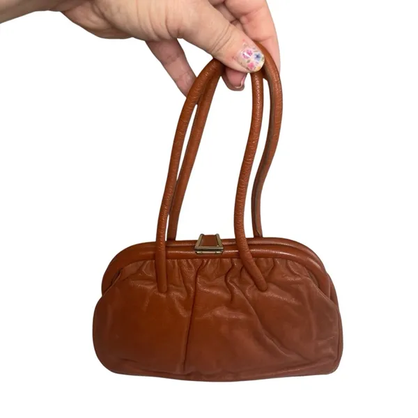 Vintage Cabra Nappa Brown Leather Handbag‎ Mini Purse Clip Closure Argentina - Image 3