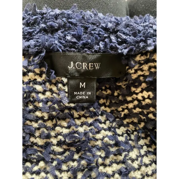 J.Crew Sz M contrast tweed white Navy Open front cropped jacket blazer cardigan - Image 11