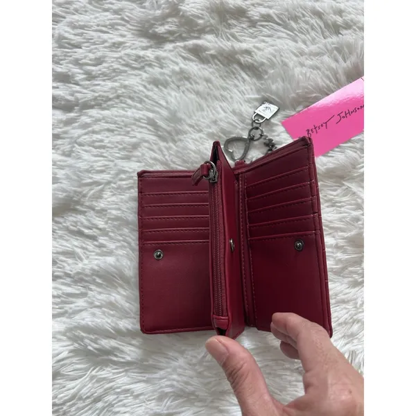 Betsey Johnson Red Hearts Zip-Around Wallet w/ Chain & Heart Charm, Folding - Image 8