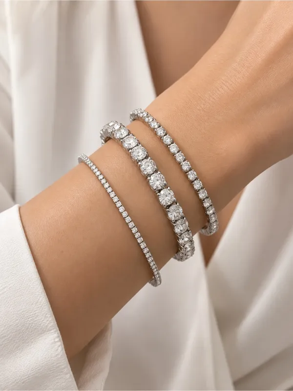 Mango Silver Crystal Bracelet Trio - White - Image 2