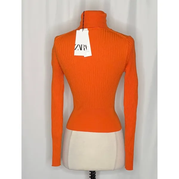 NWT!! ZARA Ribbed Turtleneck Sweater Bright Orange Fitted Knit Cropped Small - Image 10