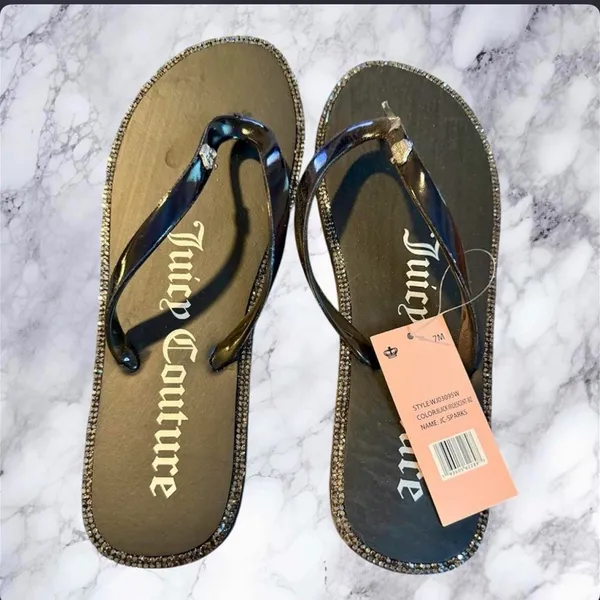 Juicy Couture JC Sparks Flip Flops Black Iridescent Rhinestone Size 7 New w/ Box - Image 6