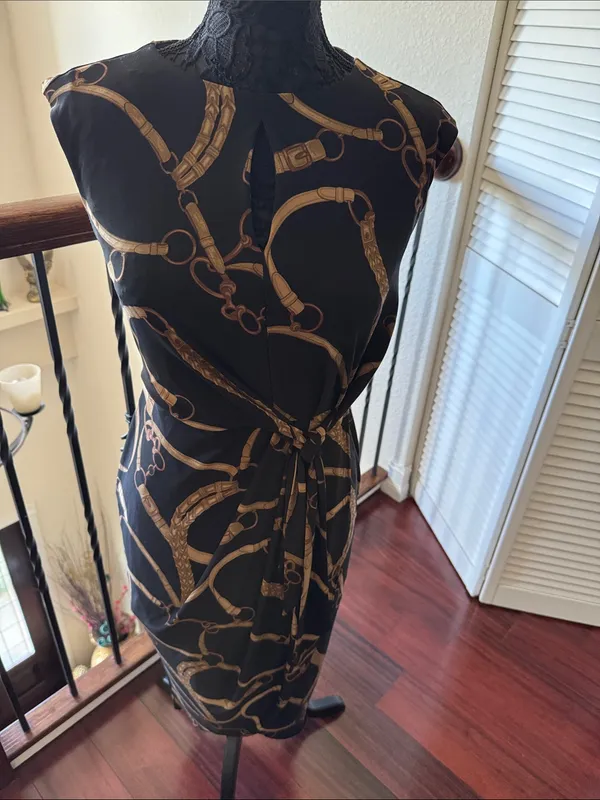Lauren Ralph Lauren Black Midi Dress with Gold Chain Print - Image 3