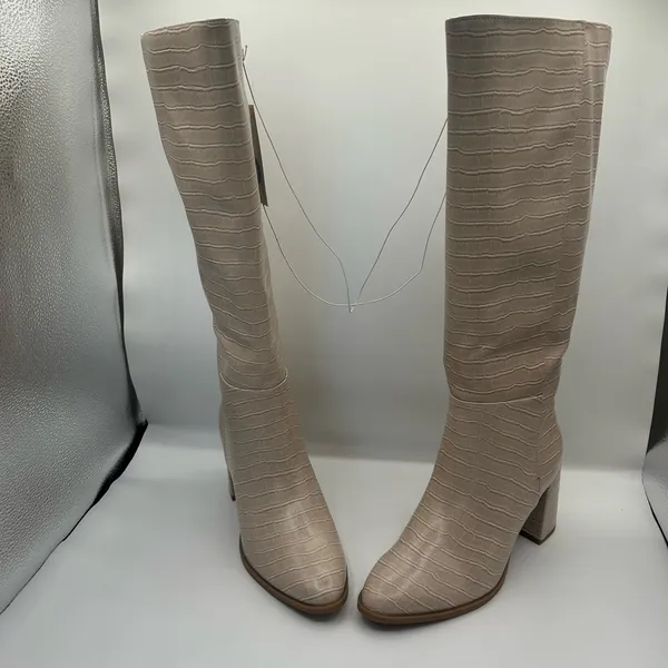 a new day Croc-Embossed Beige Over the Knee Boots - Image 3