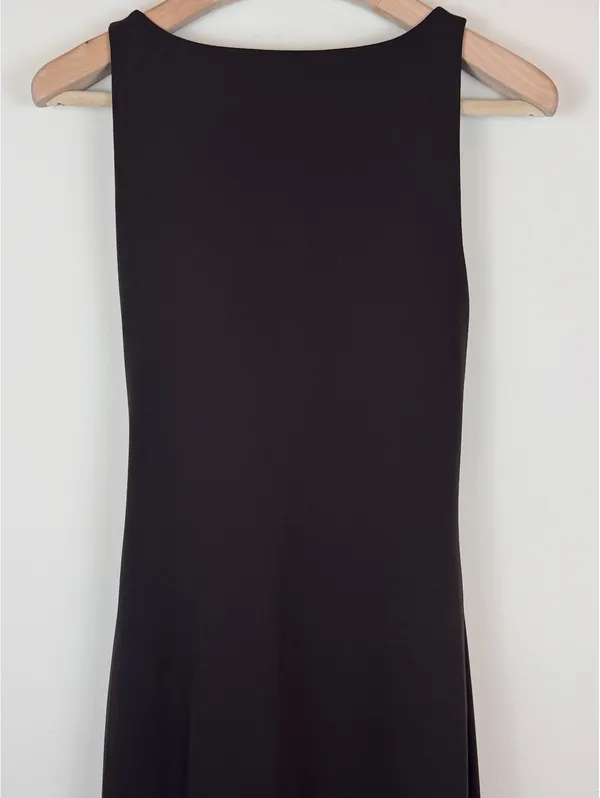Lauren Ralph Lauren Chocolate Brown Draped Tie Side Asymmetrical Midi Dress M - Image 7