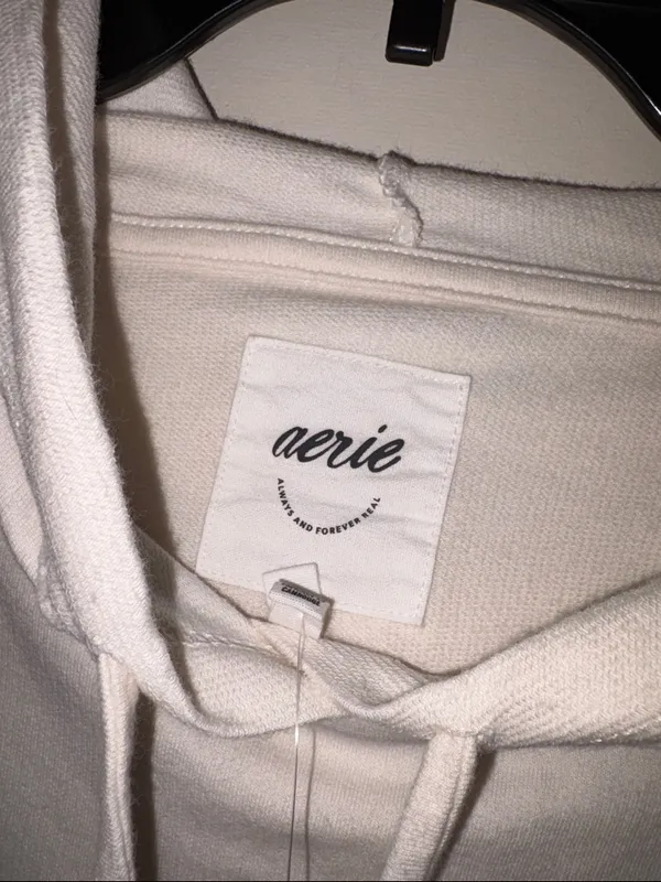 NWT Aerie Peplum Hoodie medium Ivory Oversized 100% Cotton Balloon Sleeve - Image 4