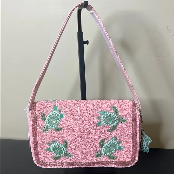 Handcrafted In India | Beaded Turtle Shoulder Bag 🐢 Pink - Image 5