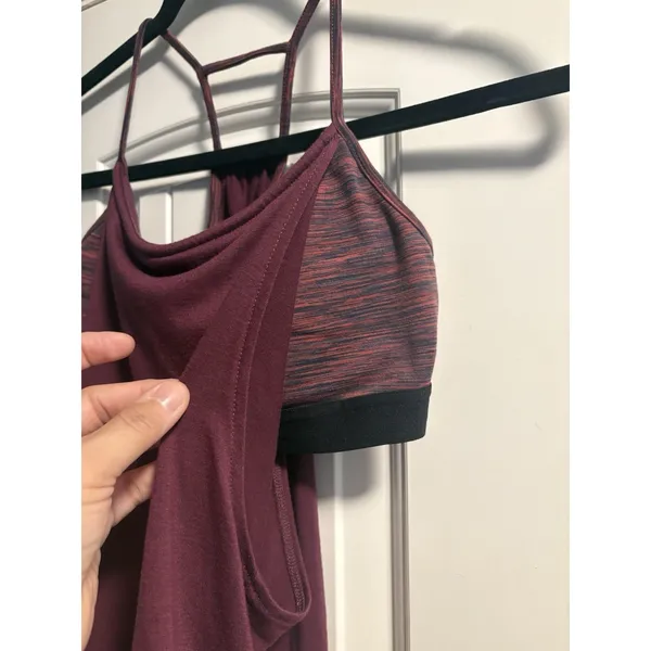 Alo Yoga Tank Top Women Small Burgundy Layered Built-in Shelf Bra Racerback - Image 2