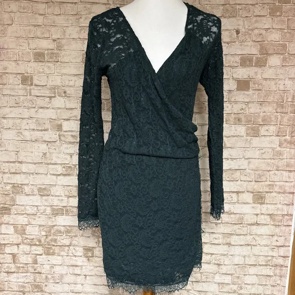 Free People Dress Women's Floral Pearl Lace Long Sleeve Green Mini Size‎ S - Image 3