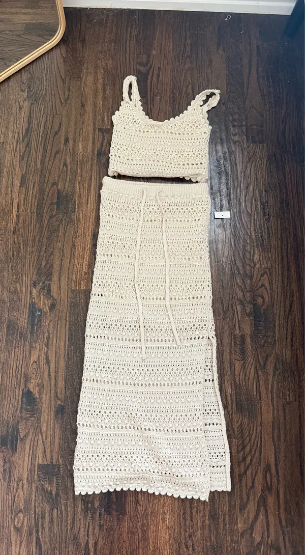 Cream Crotchet Maxi skirt and Top set - Image 2