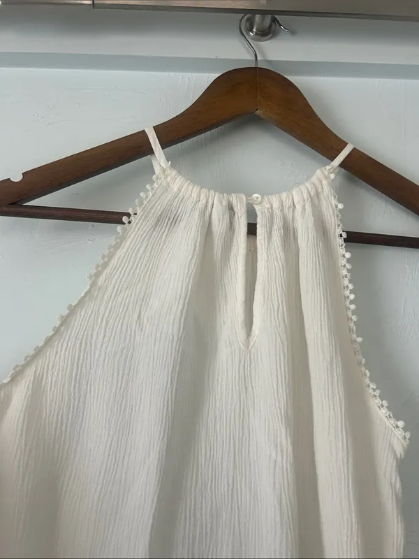 H&M Cream Textured High-Neck Camisole with Pom Trim - Image 4