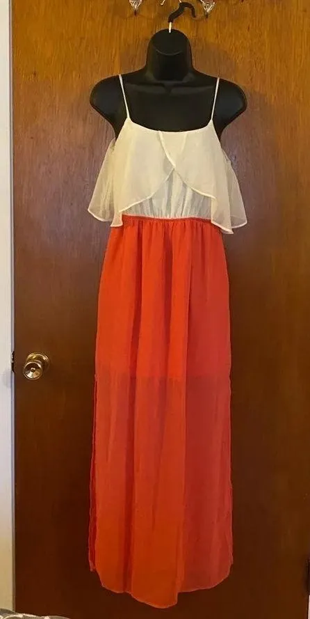 Freebird Coral and Cream Sheer Long Straped Dress - Image 2
