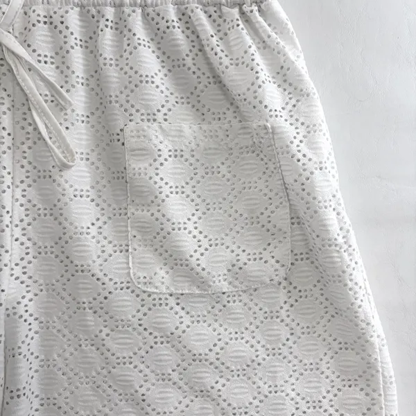 White Eyelet Lace 2 Piece Button Down Shirt & Shorts 1XL Swim Cover‎ Up Set - Image 9